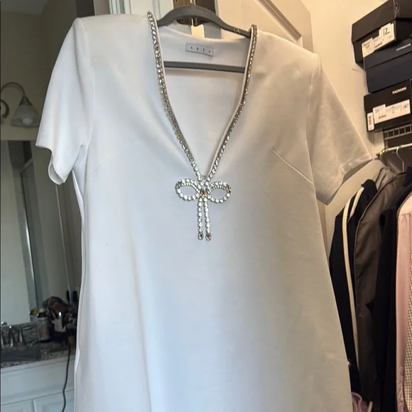 AREA White Dress with Crystal Detail - Picture 11 of 12
